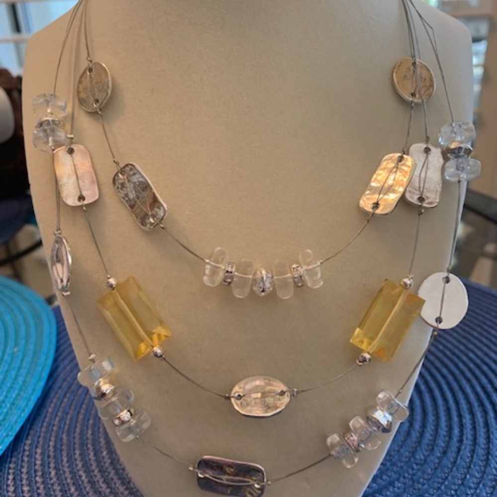 Unique Chico's Necklace with Silver and Gold Shiny Shapes